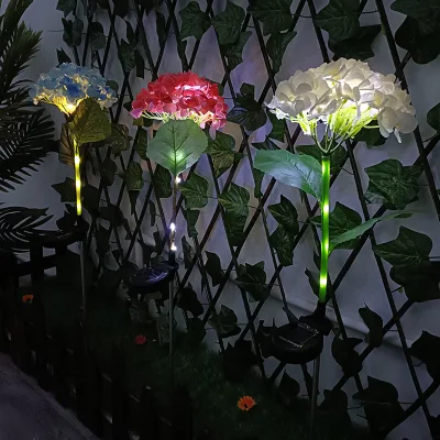Hortensia nouveau Style décoration extérieure colorée LED lampe de jardin solaire éclairage solaire en métal fleur piquet lumières